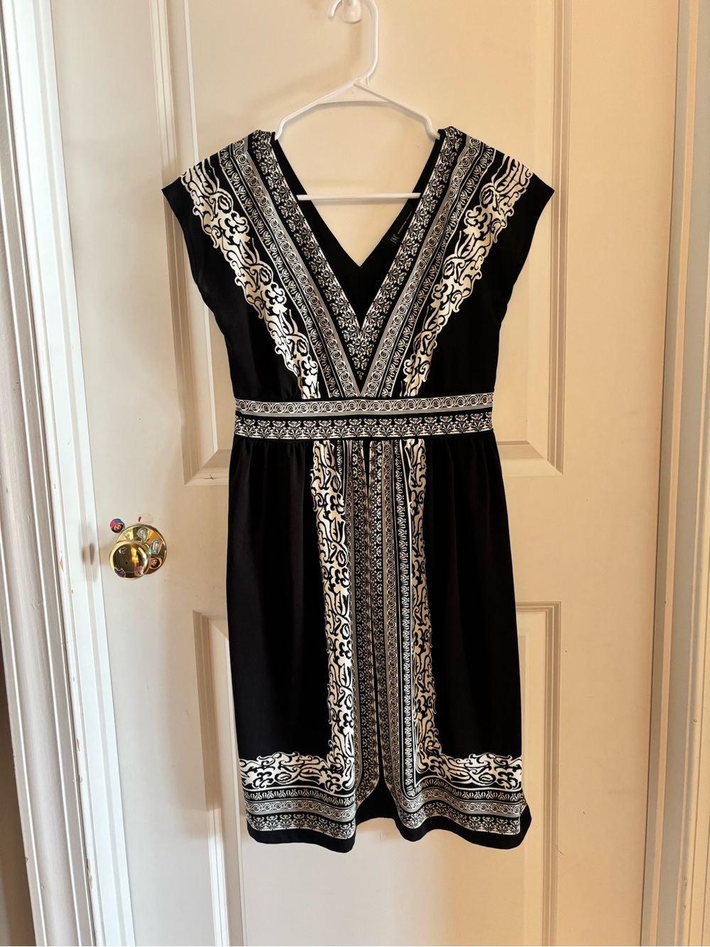 INC International Concepts Black Dress with White Patterned Trim Size XS